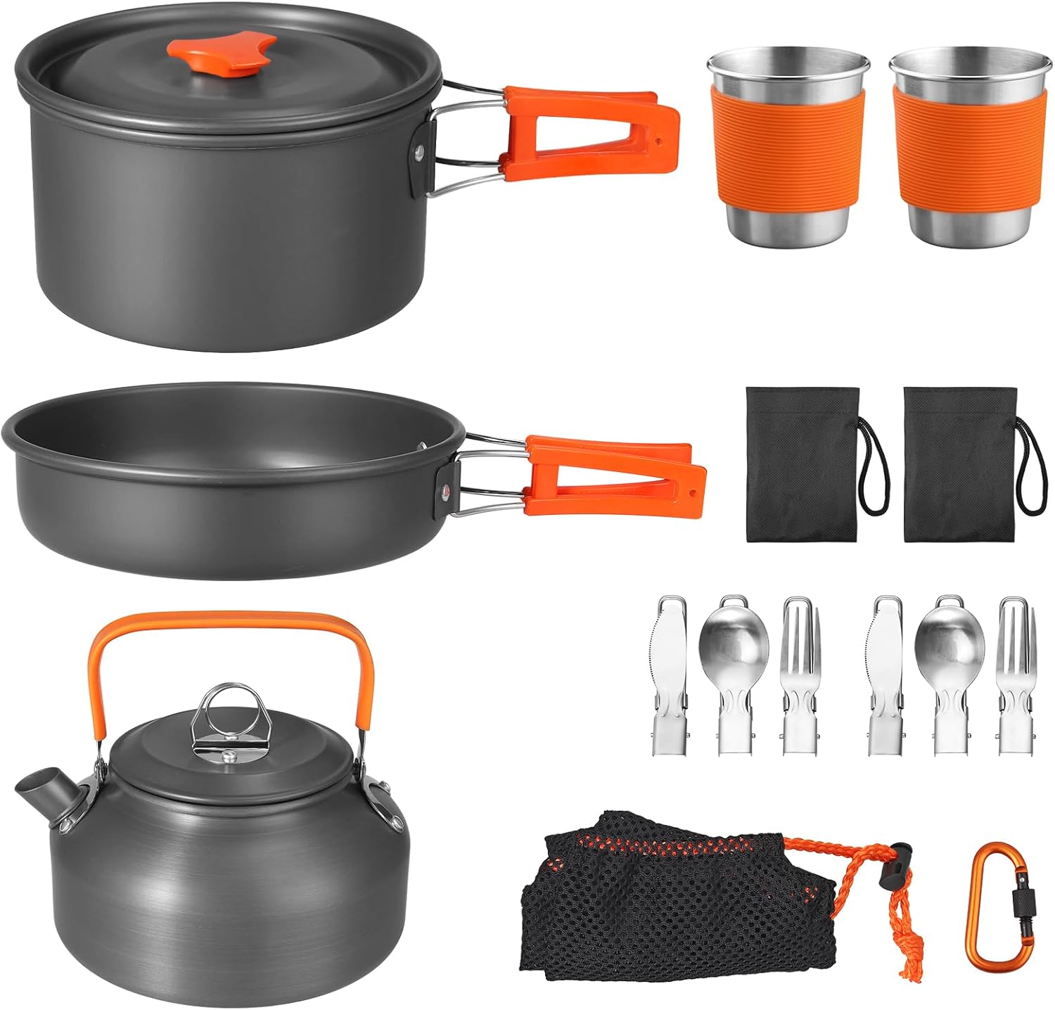 Camping Cooking Kettle - Non-Stick Camping Cookware Set, 17-Piece Lightweight
