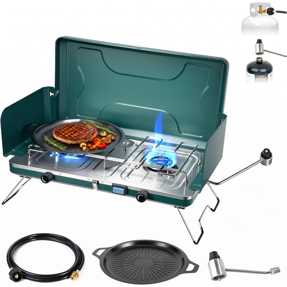 Camping Cooking Propane - Portable 20,000 BTU Dual Burner Propane