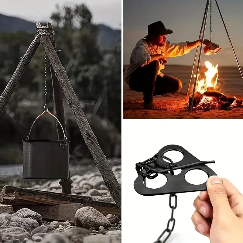 Camping Cooking Pot Tripod - 3pcs Stainless Steel Portable Camping Tripod,