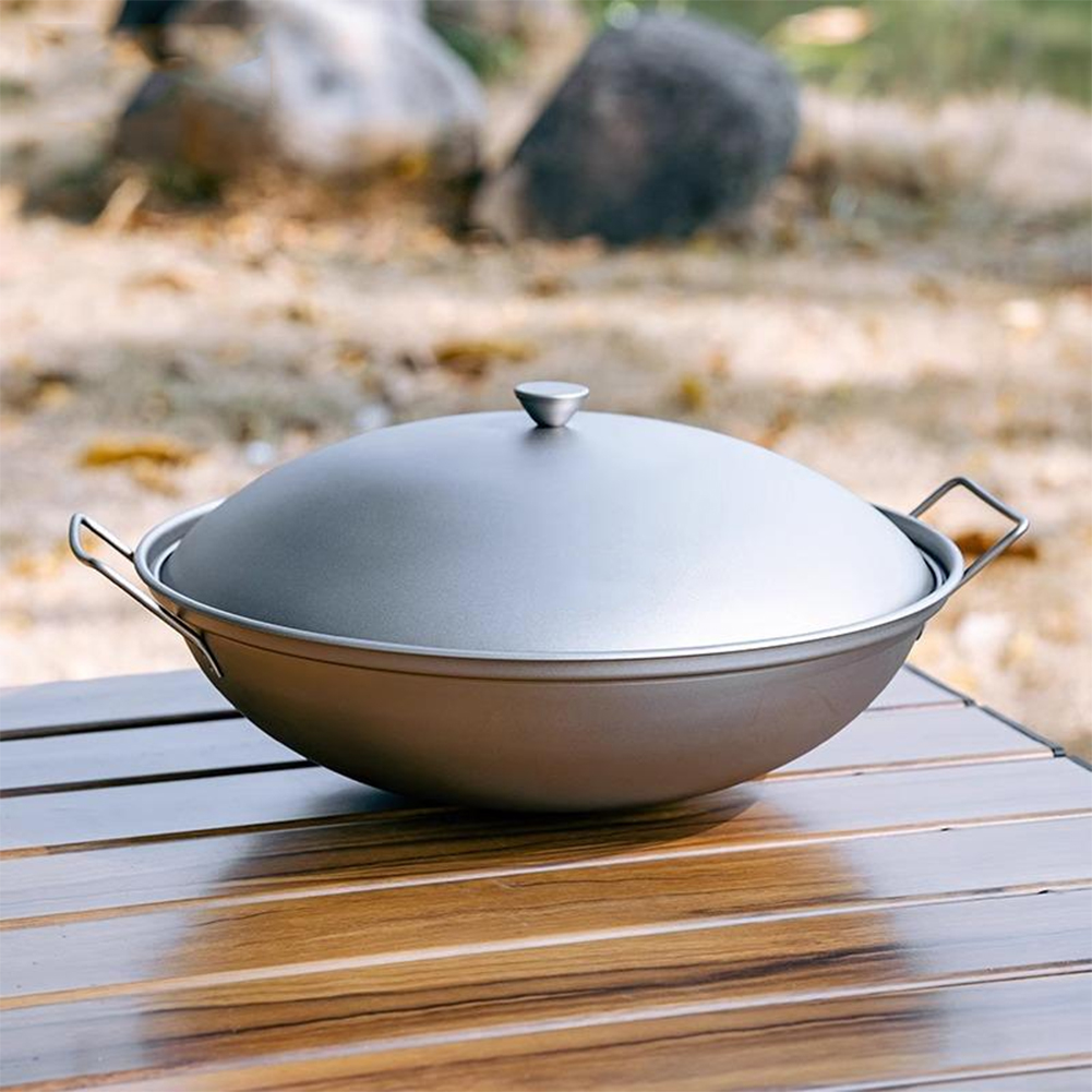 Titanium Wok Pan with Lid Doub - Camping Cooking Pack ulasan dan harga