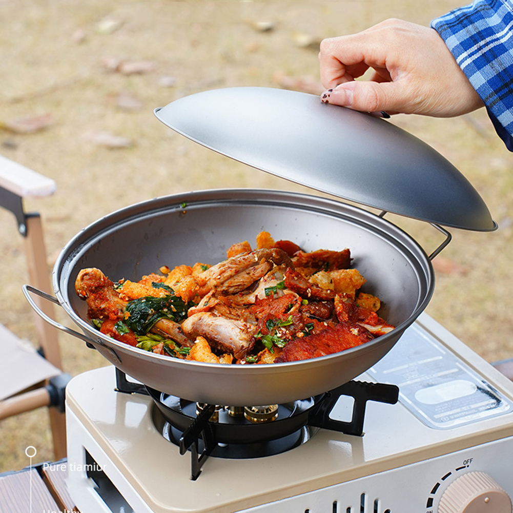Titanium Wok Pan with Lid Doub - Camping Cooking Pack ulasan dan harga