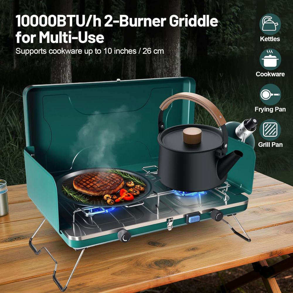 Portable 20,000 BTU Dual Burne - Camping Cooking Propane ulasan dan harga