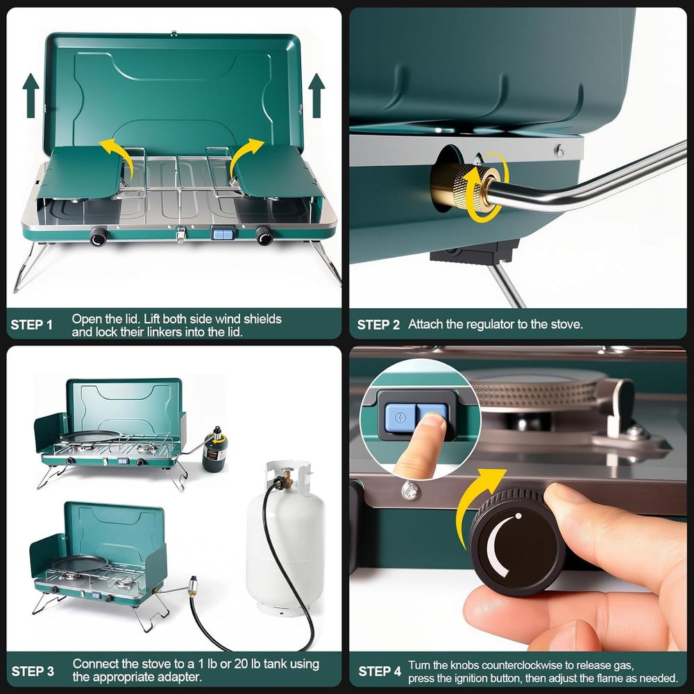 Portable 20,000 BTU Dual Burne - Camping Cooking Propane ulasan dan harga