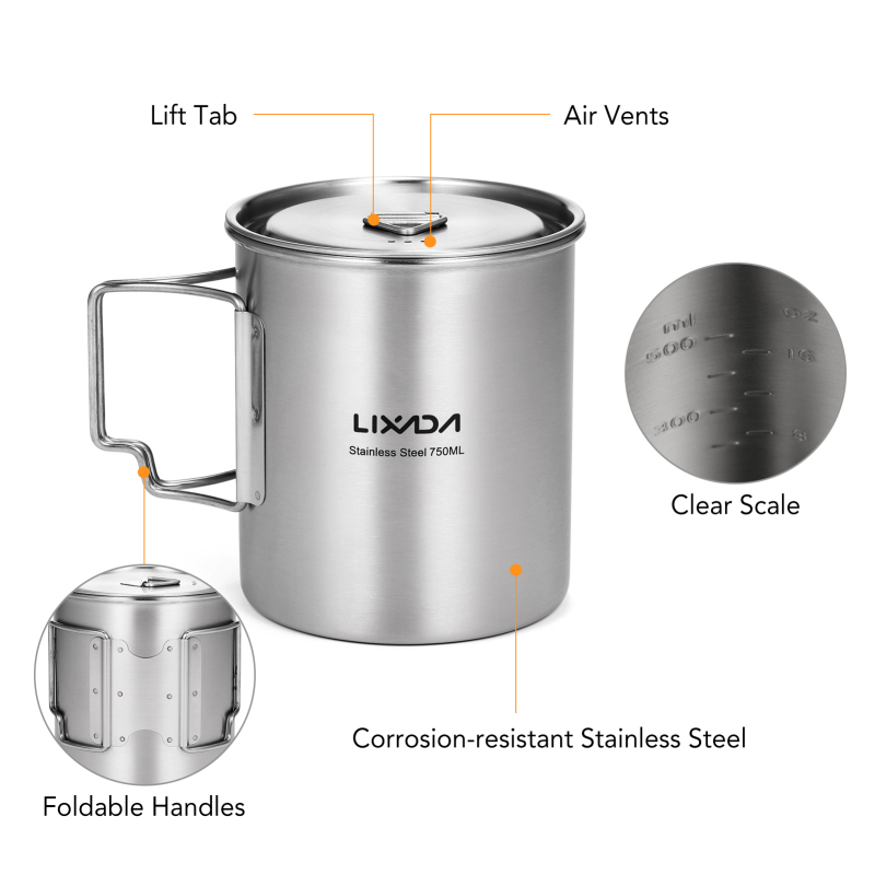 Lixada 750ml Cup Outdoor Stain - Camping Cooking Pack ulasan dan harga