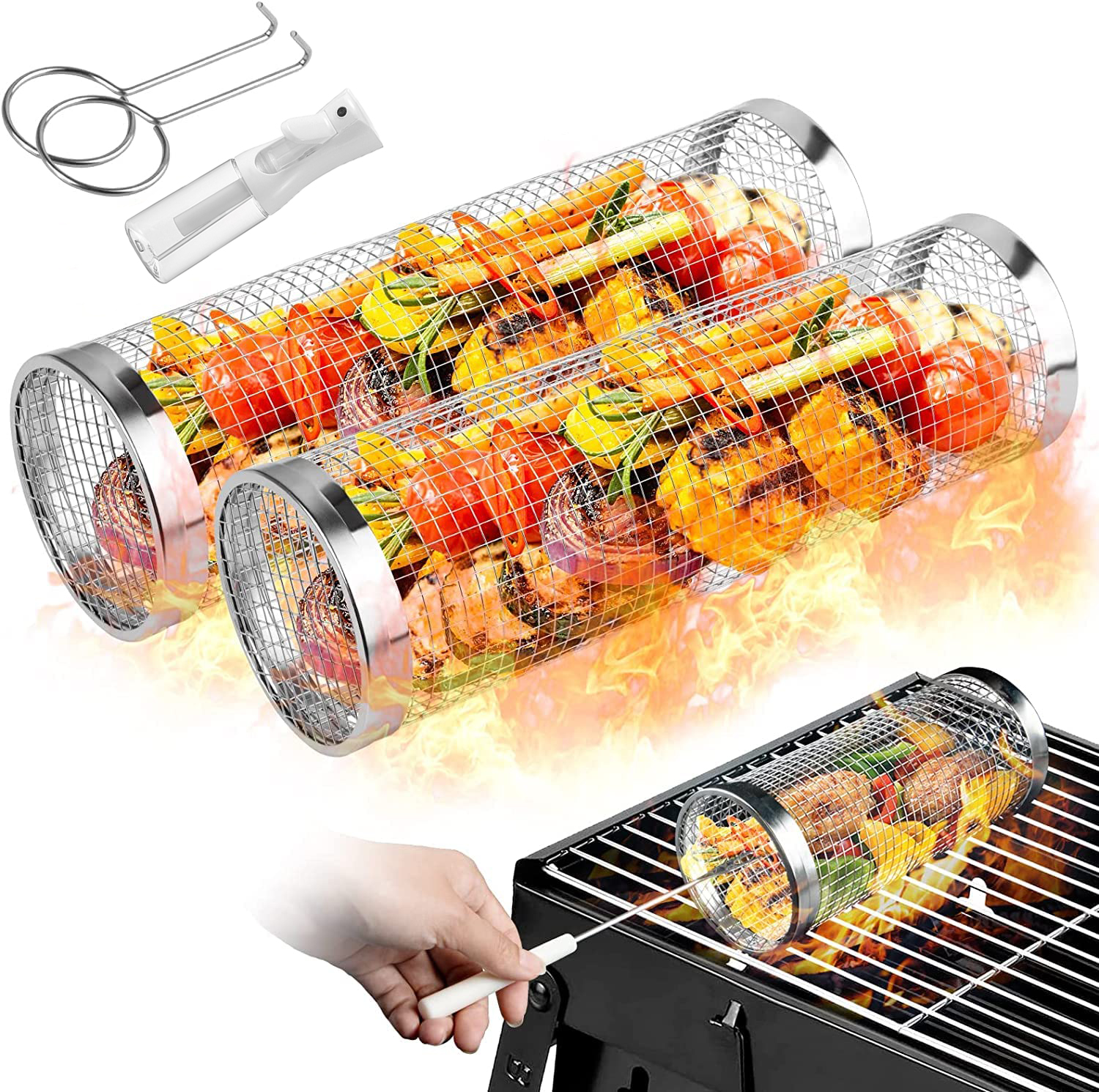 2 Pieces Rolling Grilling Bask - Camping Cooking Pack ulasan dan harga