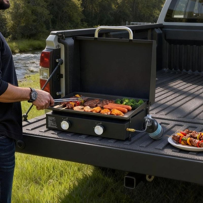 Gas Griddle, 2 Burner Tabletop - Camping Cooking Flat Top ulasan dan harga
